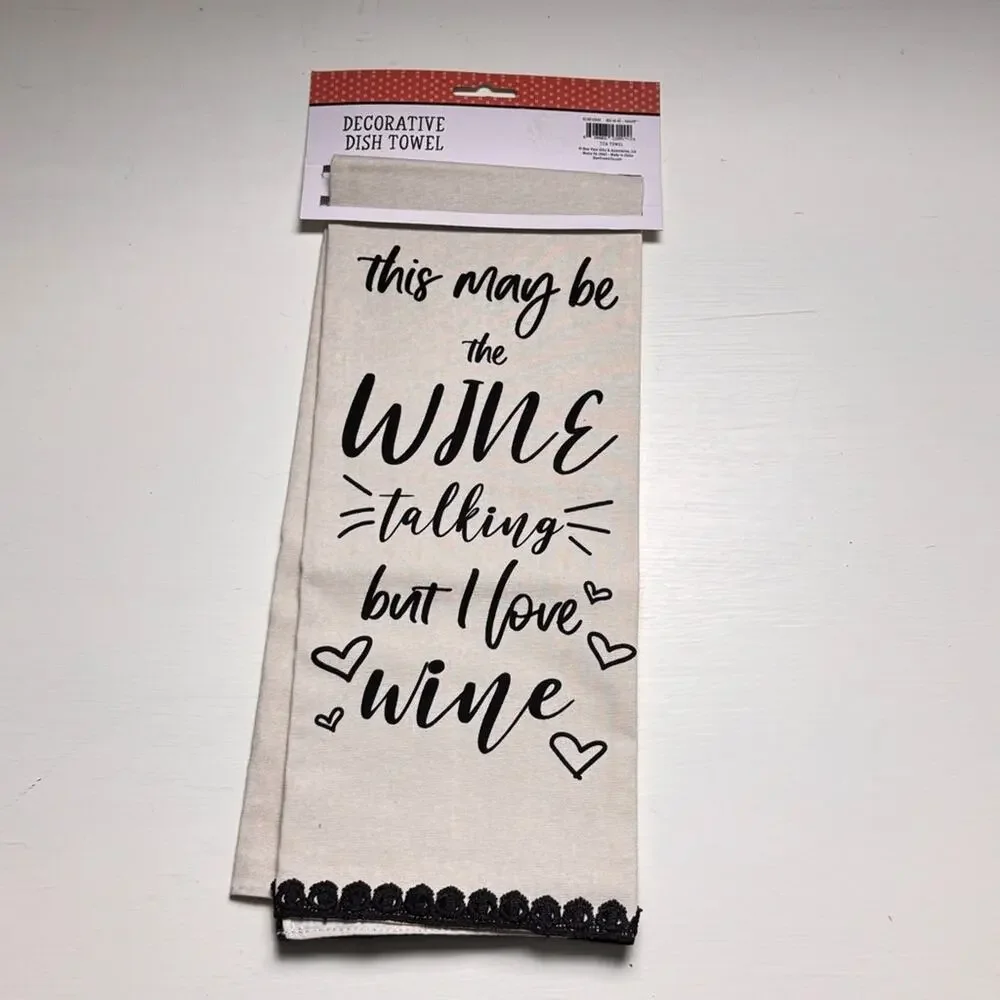 Decorative Kitchen Wine Humor Dish & Hand Towel with Words NWT